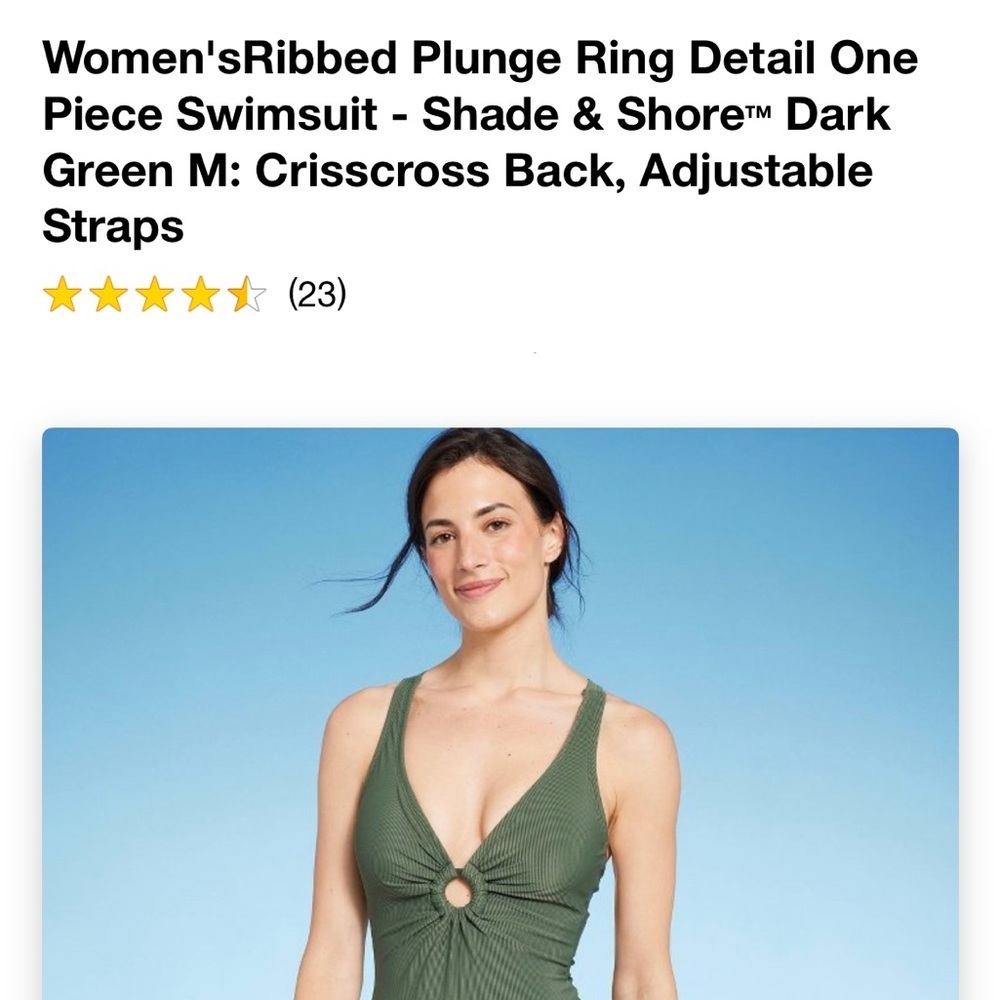 Women'sRibbed Plunge Ring Detail One
Piece Swimsuit - Shade & Shore Dark Green M - Picture 5 of 5